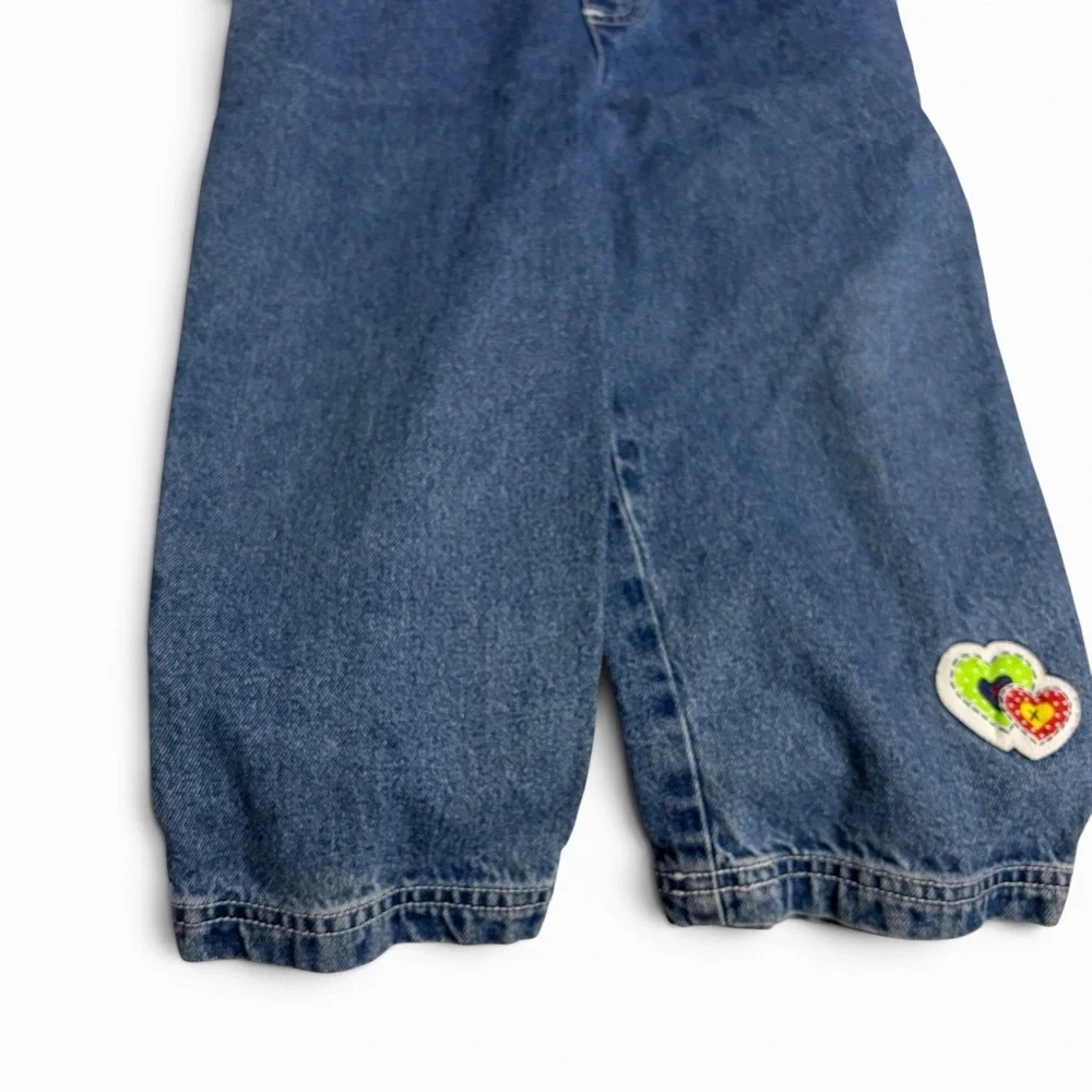 Vintage Gymboree Overalls Girls Hearts Size Medium Stitched Patches Dark‎ wash
